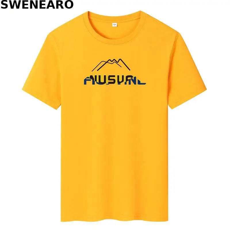 

SWENEARO new summer T-shirt men's 100% pure cotton mountain peak print T-shirt men's casual O-neck short-sleeved brand T-shirt