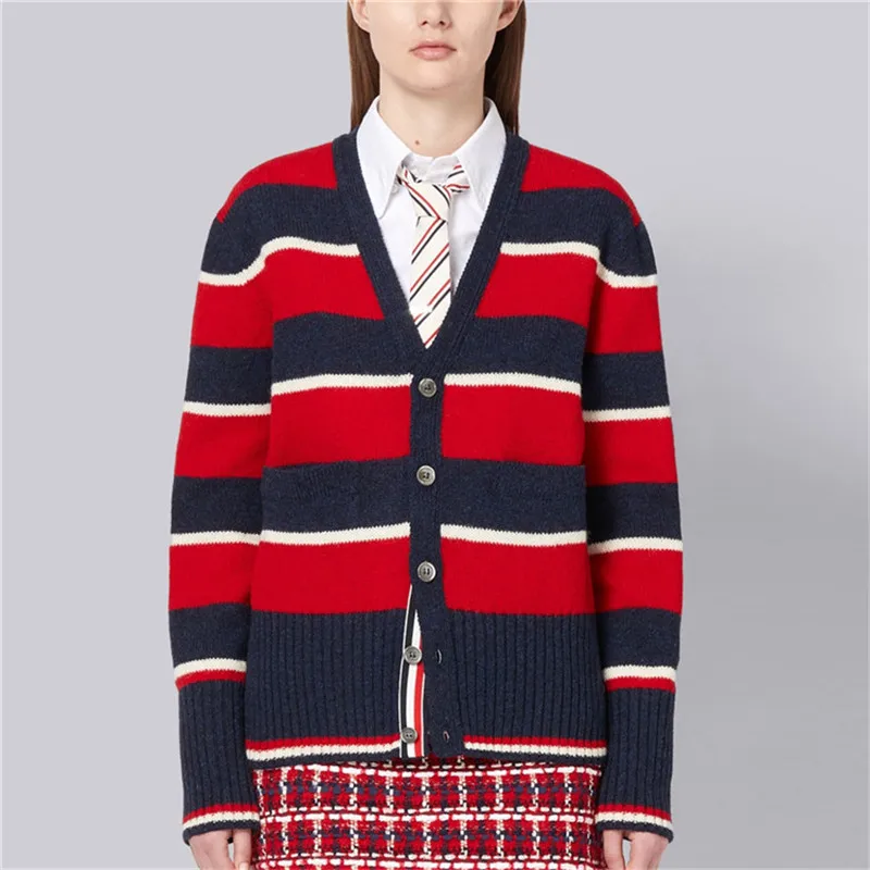 Женский винтажный свитер в полоску Кардиган с длинным рукавом вязаный джемпер на