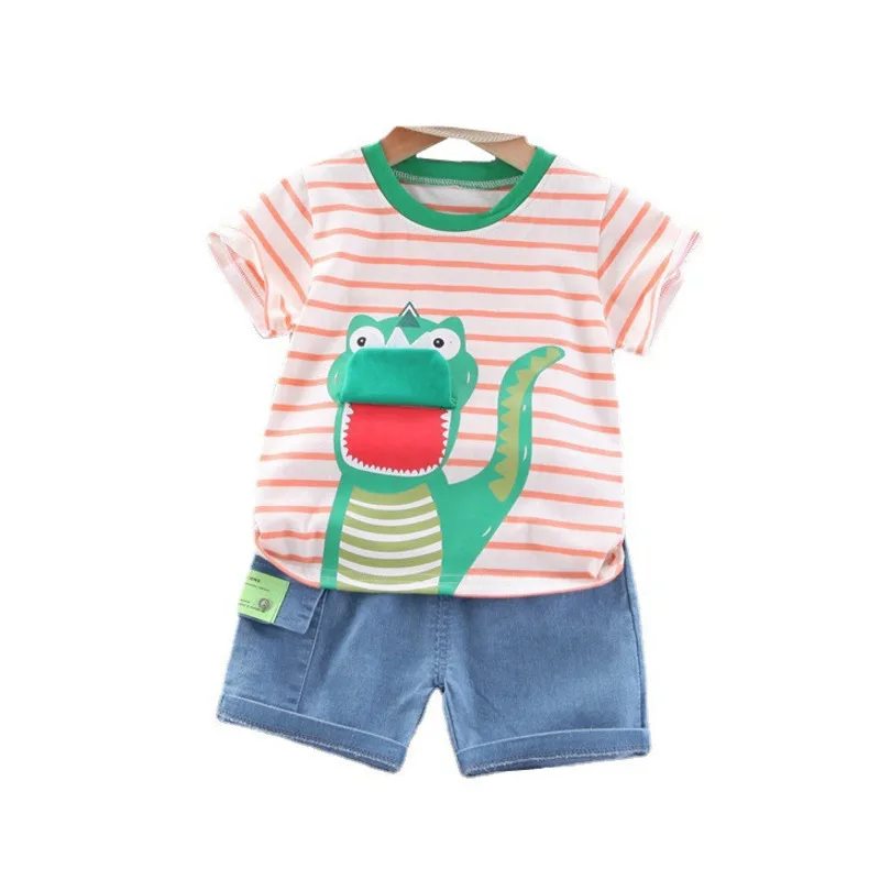 

Kids Infant Boys Casual Clothes Summer Children Striped Clothing Baby Girls Cartoon T Shirt Shorts 2Pcs/sets Toddler Sportswear