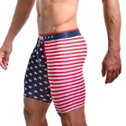 Мужские длинные трусы-боксеры с принтом флага США, хлопковое нижнее белье высокого качества, пикантные трусы с выпуклостью, домашние шорты для сна