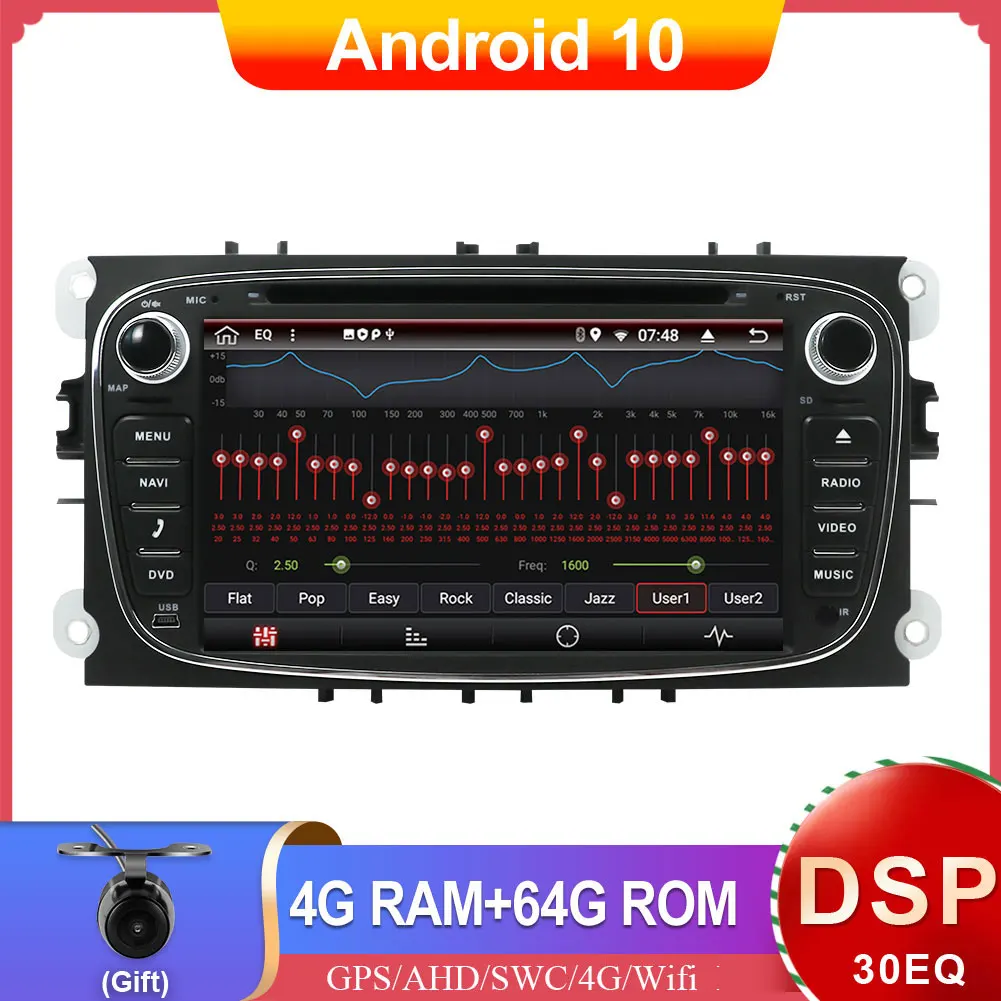 DSP Android 10 0 автомобильный DVD плеер 2 Din радио GPS навигатор для Ford Focus Mondeo Kuga C MAX