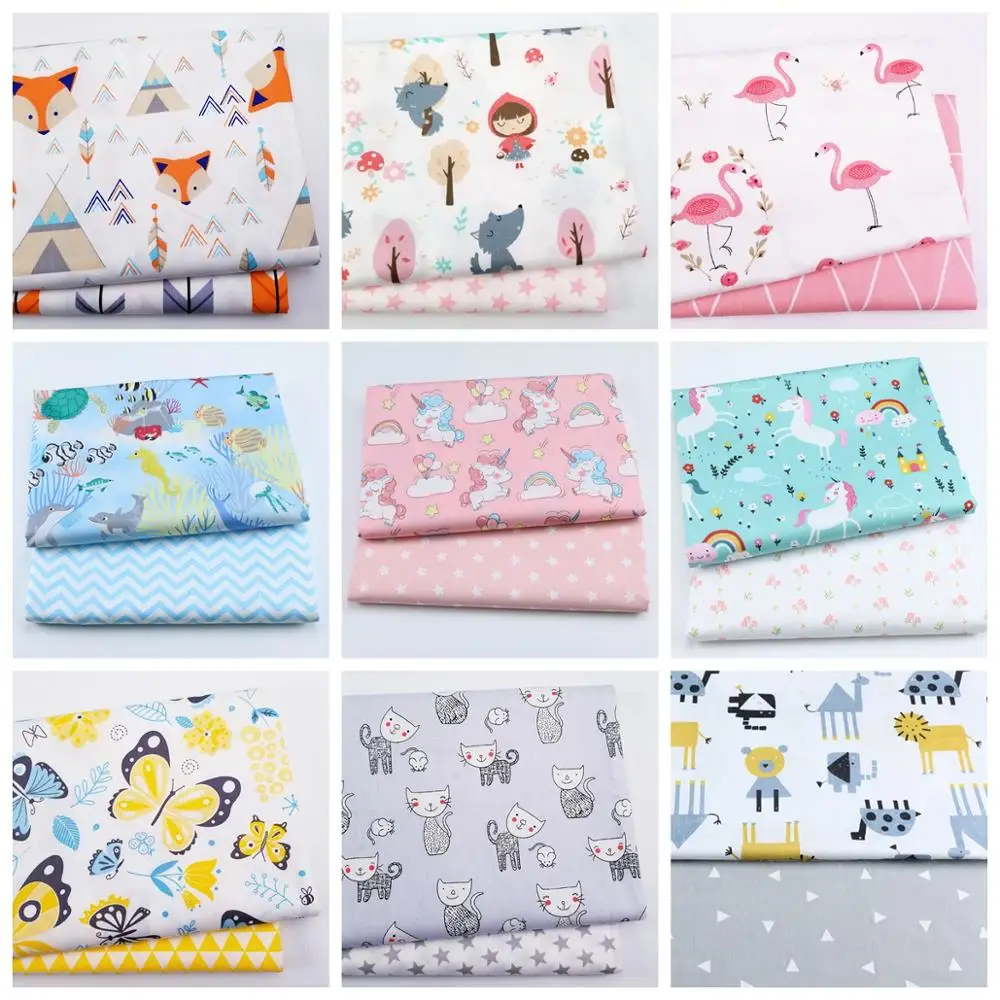

2pcs DIY Handmade Printed Cotton Cartoons Flamingo Unicorn Fabric Cloth Sewing Quilting Animals Fabrics for Child Patchwork