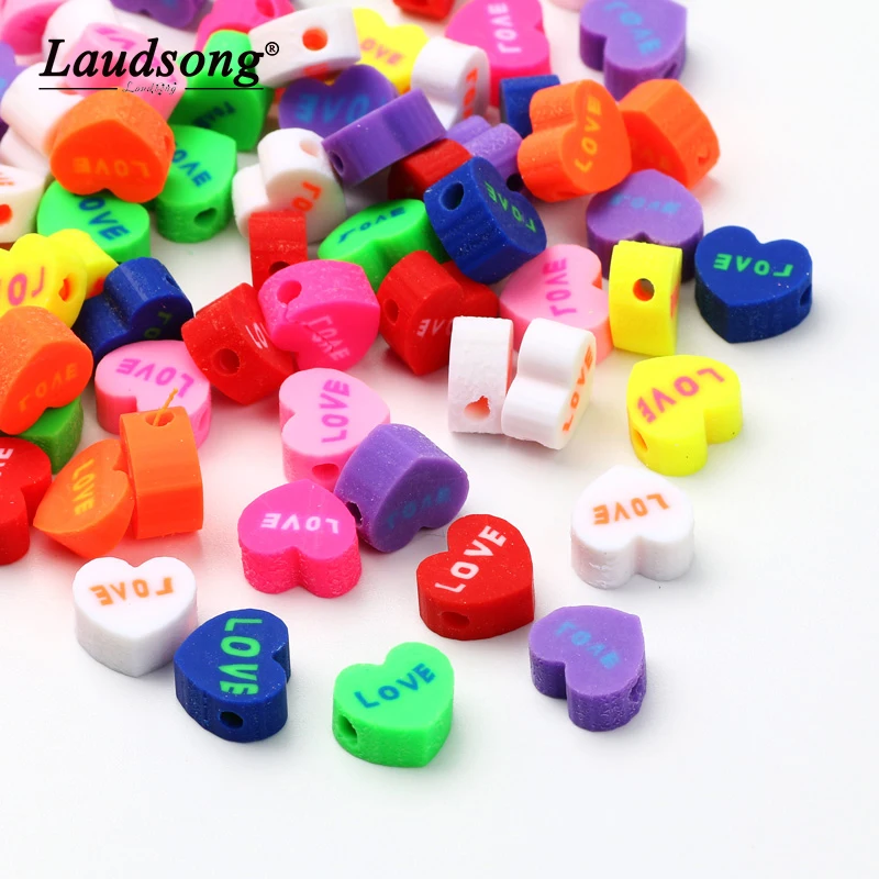 

Mixed Colored Flat Love Heart Polymer Clay Beads Loose Beads For Jewelry Making DIY Handmade Bracelet Necklace Earrings Supplies