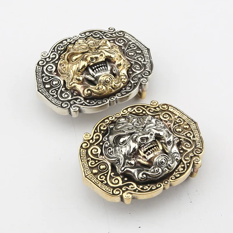 

Новая латунная однотонная пряжка для ремня мужская пряжка для ремня гладкая Пряжка Taotie гримаса ручная пряжка с пластиной 4,0 см