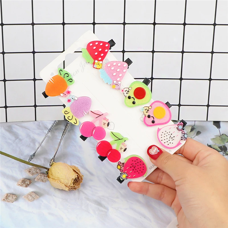 

12 Styles 1 Set Cute Fruits Rainbow Hair Clips Lovely Cartoon Hairpin For Girls Baby Kid Headwear Hair Accessories Gift Barrette