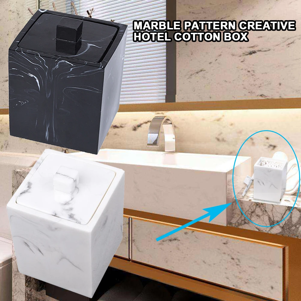 

Marble Pattern Texture Resin Cotton Swab Lid Storage Box Canister Jar Makeup Pad Holder Marble Texture Dust Proof Organizer
