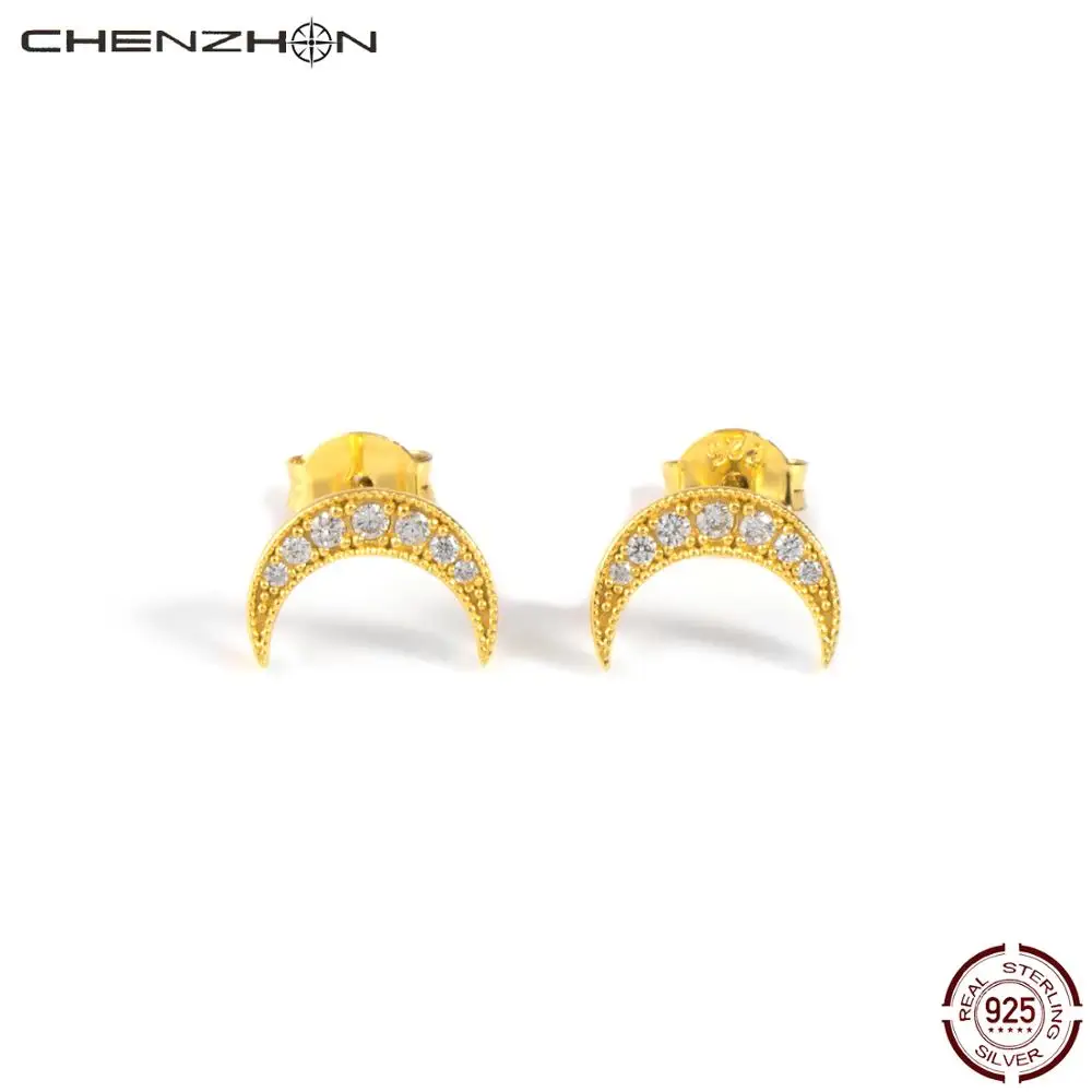 CHENZHON модные ювелирные изделия серьги гвоздики в форме Луны серебро 925 пробы для