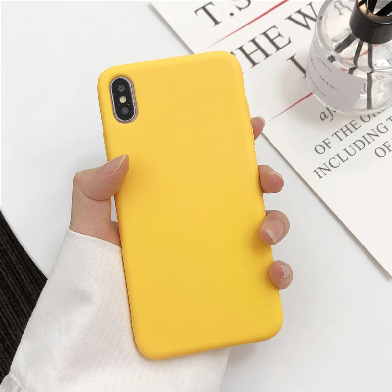 Yellow Matte Phone Case For iphone 12 Mini 11 Pro XS Max XR X 8 7 6S 6 Plus SE 5 5S Silicone Cases Solid Color Soft TPU Cover | Мобильные