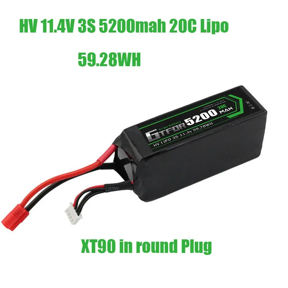 GTFDR батарея lipo 2S 7,4 V 10000mah 60C 120C HV 3S 11,4 V 5200mah 20C 40C для радиоуправляемого автомобиля дрона FPV Walkera QR X350 PRO квадрокоптера - Цвет: 1PCS5200mahXT90