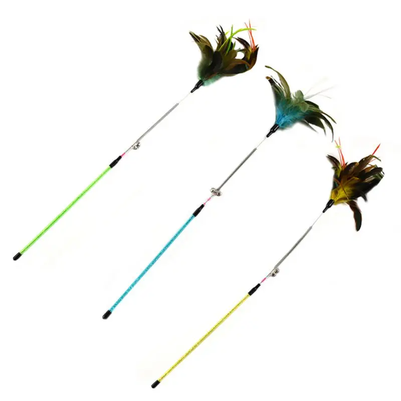 

Funny Cat Feather Stick Spiral Spring Stick With Bells Pet Cat Toy Colorful Feather Interactive Wand Toy Chasing Toy Pet Supplie
