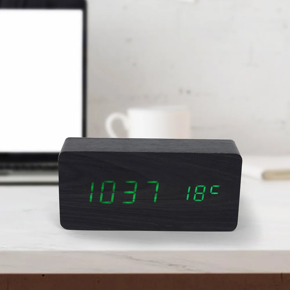 Деревянные часы с ЖК дисплеем и будильником настольные цифровые голосовым