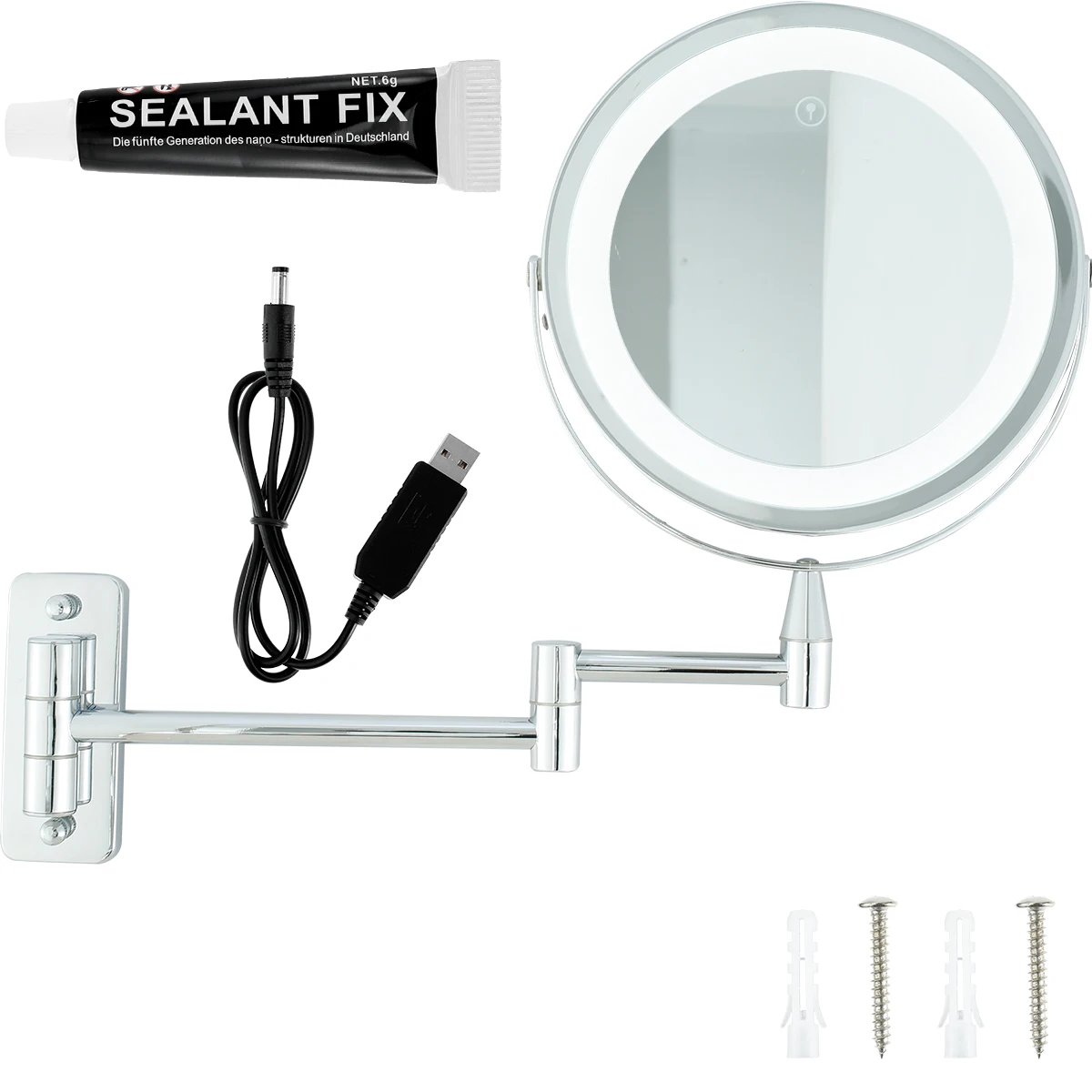 

Wall Mounted Mirror Makeup Mirrors 360 Swivel Vanity Mirror 1X/5X Magnifying Mirror Touch Screen Double Side USB Charging Mirror