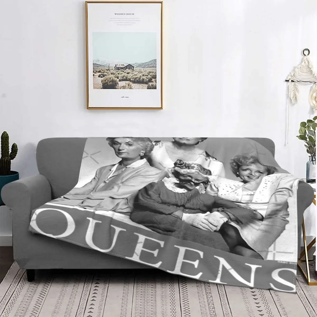 

Manta cuadrada Golden Girl Queens, cubrecama a cuadros, fundas de cama, manta de lana