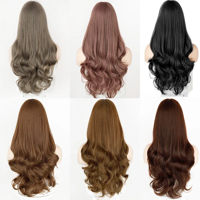 

Natural Syntheti Wig With Bangs Heat Resistant Long Wavy Cosplay Wigs With Baby Hair
