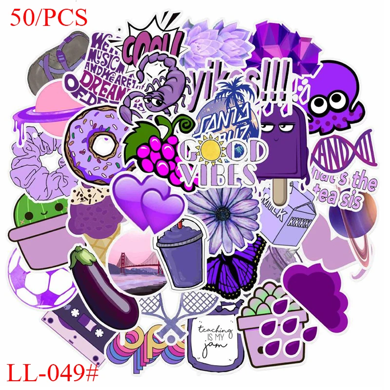 50/шт фиолетовые маленькие свежие наклейки из ПВХ с сюжетами мультфильмов