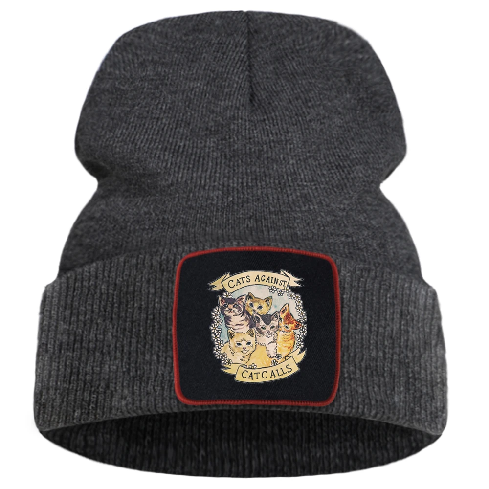 Вязаные шапки с забавными принтами кошек и 2020 мягкая теплая зимняя уличная шапка