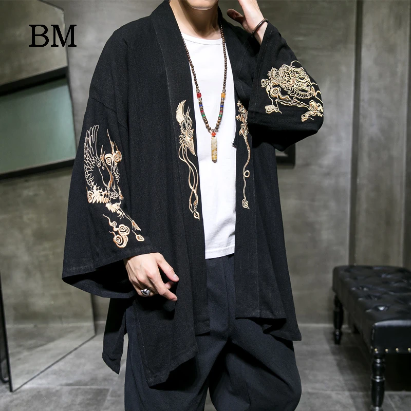 Мужской льняной кардиган Hanfu модный костюм с вышивкой в китайском стиле пальто