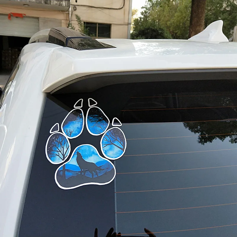 

Personality for Car Window Bumper Trunk Auto Mirror Motorcycle Uv Protection Car Decoration Creative Wolf Footprint Kk16*13cm