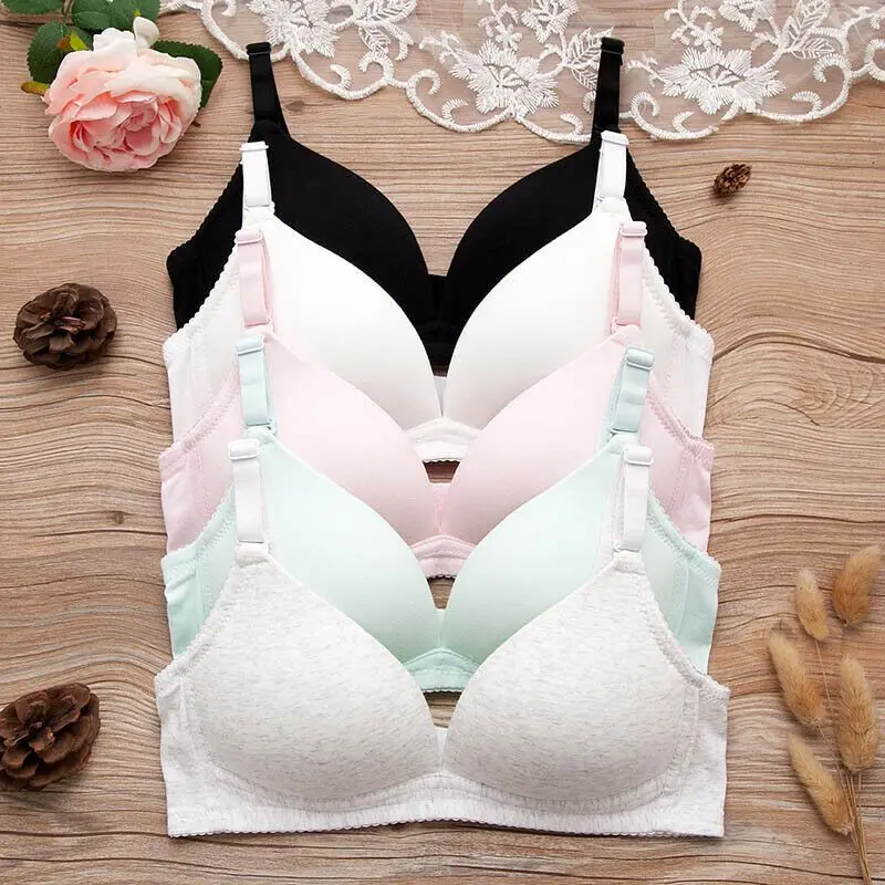 

Teen Girl's Bras Wire Free Junior Cotten Underwear Breathing Soft Bra With Adjustable Shoulder Straps Super Push Up Training Bra