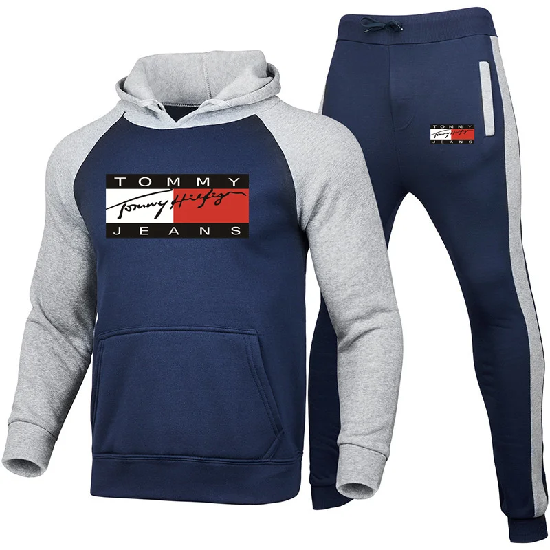 

New Men Sets Fashion Sporting Suit Brand Patchwork Sweatshirt +Sweatpants Mens Clothing 2 Pieces Sets Tracksuit
