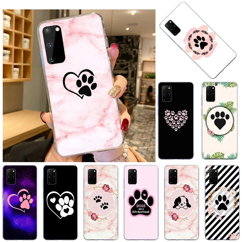 

Soft TPU Phone Case For Samsung Galaxy S21 Ultra S20 FE 5G S10 Lite S8 S9 Plus S7 Cute Dog Paw Print Clear Silicone Cases Cover