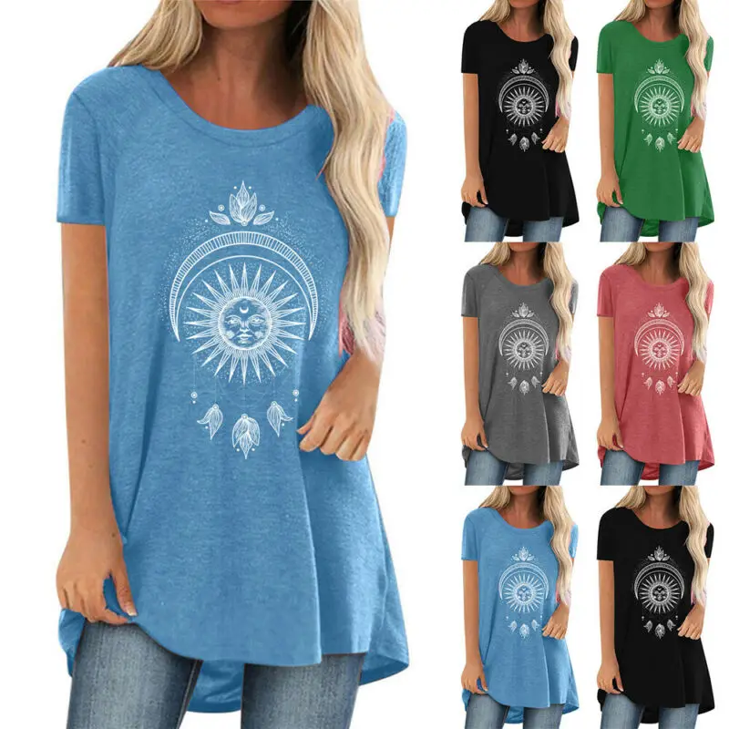 

Loose t Shirt Women Print Short Sleeve Tees Tops Summer Casual Long T-Shirt Oversized Women Tops