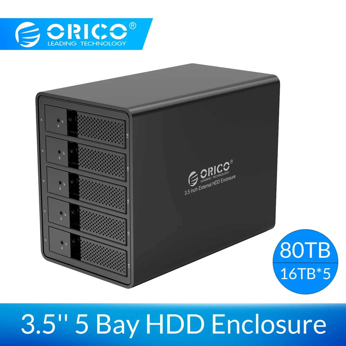 ORICO 3,5 ''5 Bay USB3.0 HDD док-станция Поддержка 80 ТБ алюминий SATA к USB 3,0 HDD корпус с 150W внутренний адаптер питания