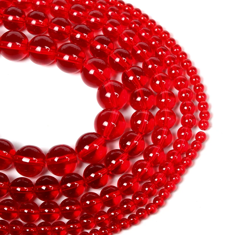 Natural Stone Smooth Red Glass Charm Round Loose Beads For Jewelry Making Needlework Bracelet Diy Strand4-12MM | Украшения и