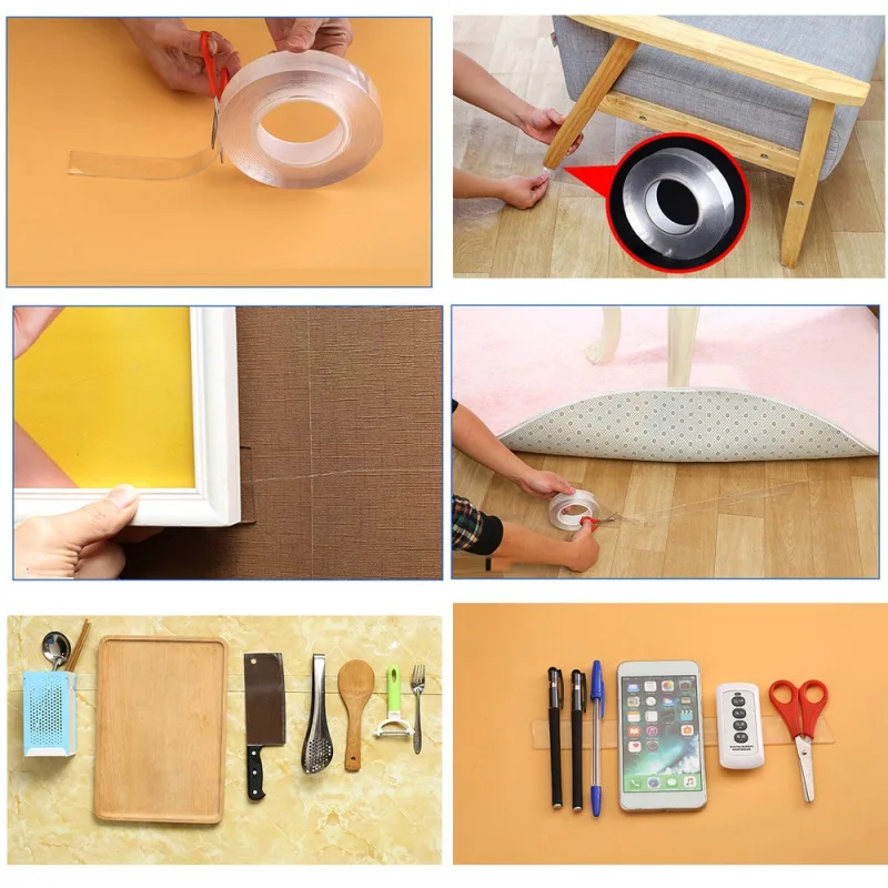 

1/3/5m 16.5FT Reusable Double-Sided Adhesive Nano Traceless Tape Removable Super Stickiness Gel Tape Washable Gadget