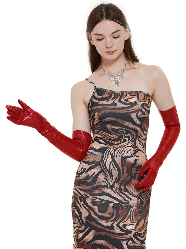 

60cm(23.6") long classic plain sheep leather evening opera long gloves red