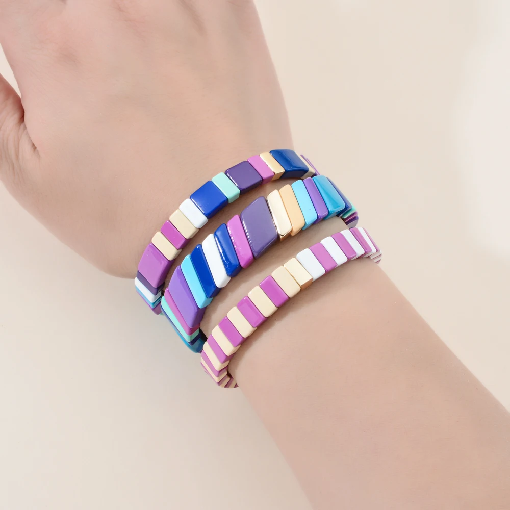 Новый милый цветной эмалированный Радужный Браслет с радужной плитой эластичный