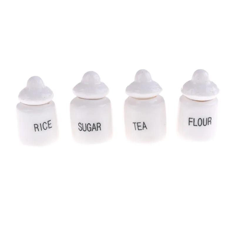 

New 4pcs 1/12 Dollhouse Miniature Cute White Ceramic Storage Jars Kitchen Access Classic Pretend Play Furniture Toys For Child
