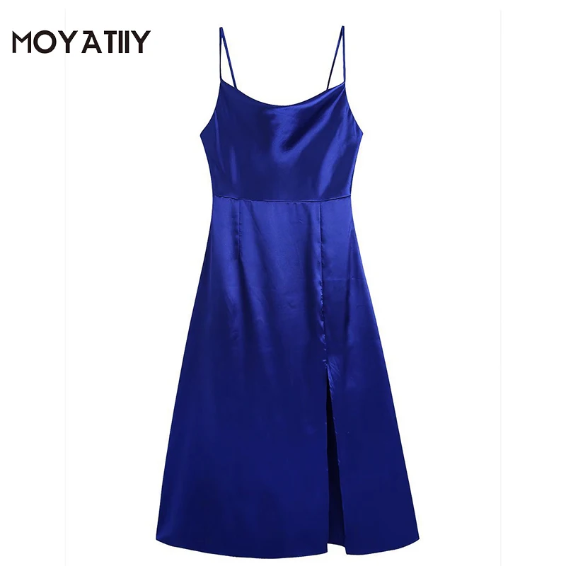 

MOYATIIY женское 2022 модное Rblue мини-платье элегантные женские пляжные платья с разрезом спереди и открытой спиной Женские платья на тонких брет...