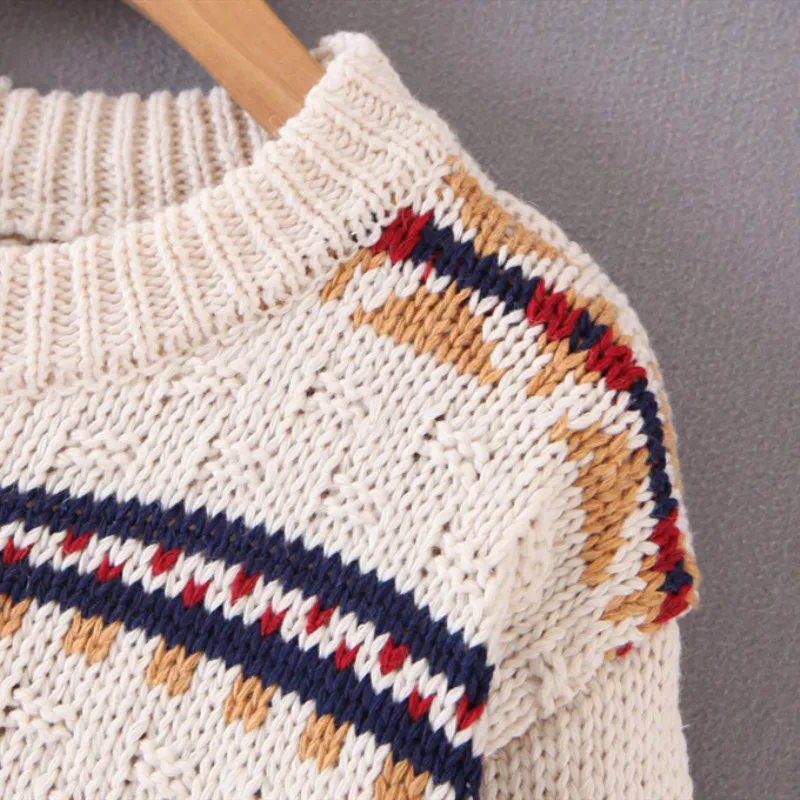 NSZ женский полосатый вязаный свитер с принтом длинный рукав трикотаж Зимние