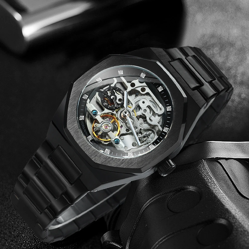FORSINING Tourbillion Mechanical Watch for Men Automatic Steel Strap Skeleton Mens Watches Top Brand Luxury 2021 Reloj Hombre | Наручные