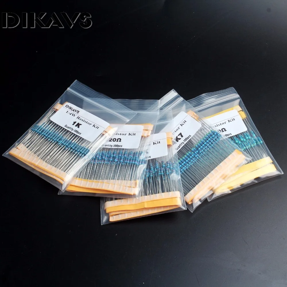 500 PC 1/4 Вт 0,25 1% металлическая пленка сопротивление комплект 220 Ом 470 Ом 1K 4K7 10K набор резисторов