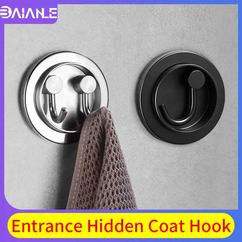 

Robe Hooks Double Stainless Steel Bathroom Hook for Towels Key Hat Bag Clothes Hooks Wall Mounted Black Folding Coat Hook Rack