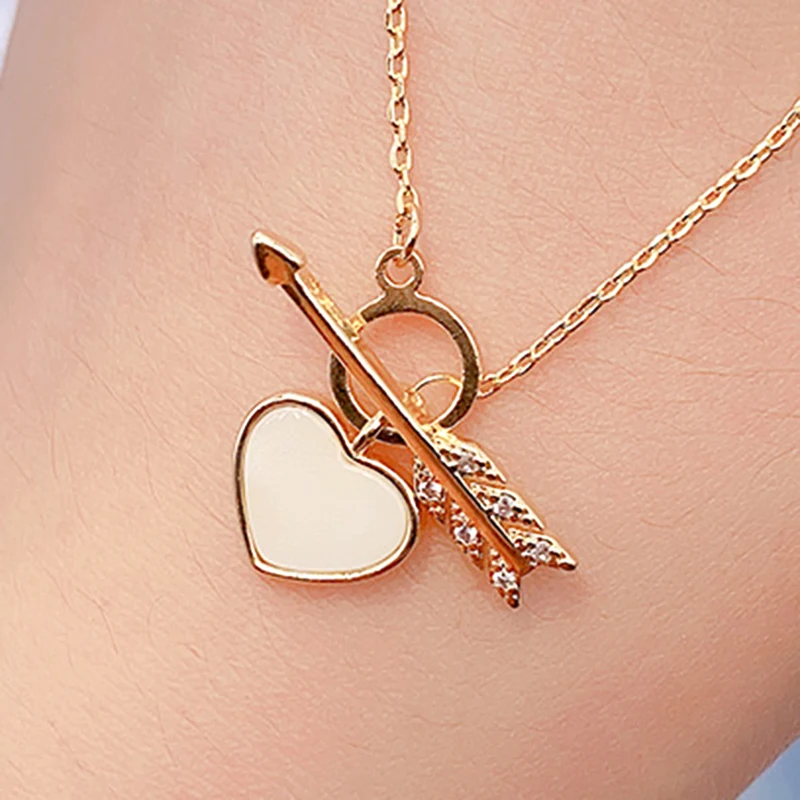 

Trendy Exquisite 14k Real Gold Cupid's Arrow Heart Shape Chain Necklace for Women High Quality Pendant Jewelry Bling AAA Zircon