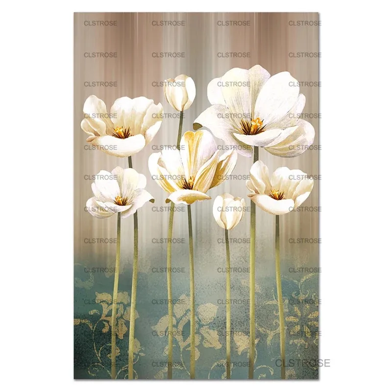 

White Floral Wall Art Decoration Poster Artist Home Decoration Canvas Painting for Bedroom Living Room Frameless Style