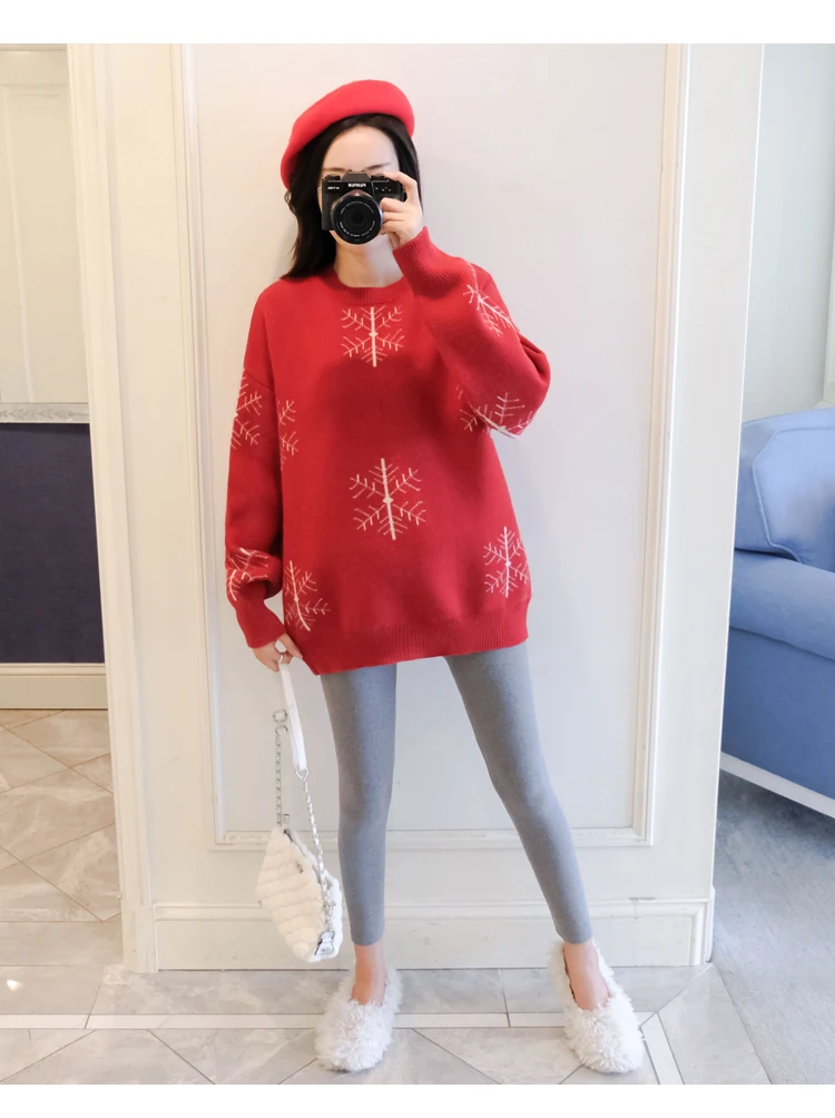 6077# Autumn Winter Large Size Loose Maternity Sweaters Thicken Pullovers Clothes for Pregnant Women Snow Pregnancy Clothing
