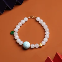 sheep fat white jade single circle womens bracelet 999 gold coins turquoise beads safe clasp bracelet high end jewelry