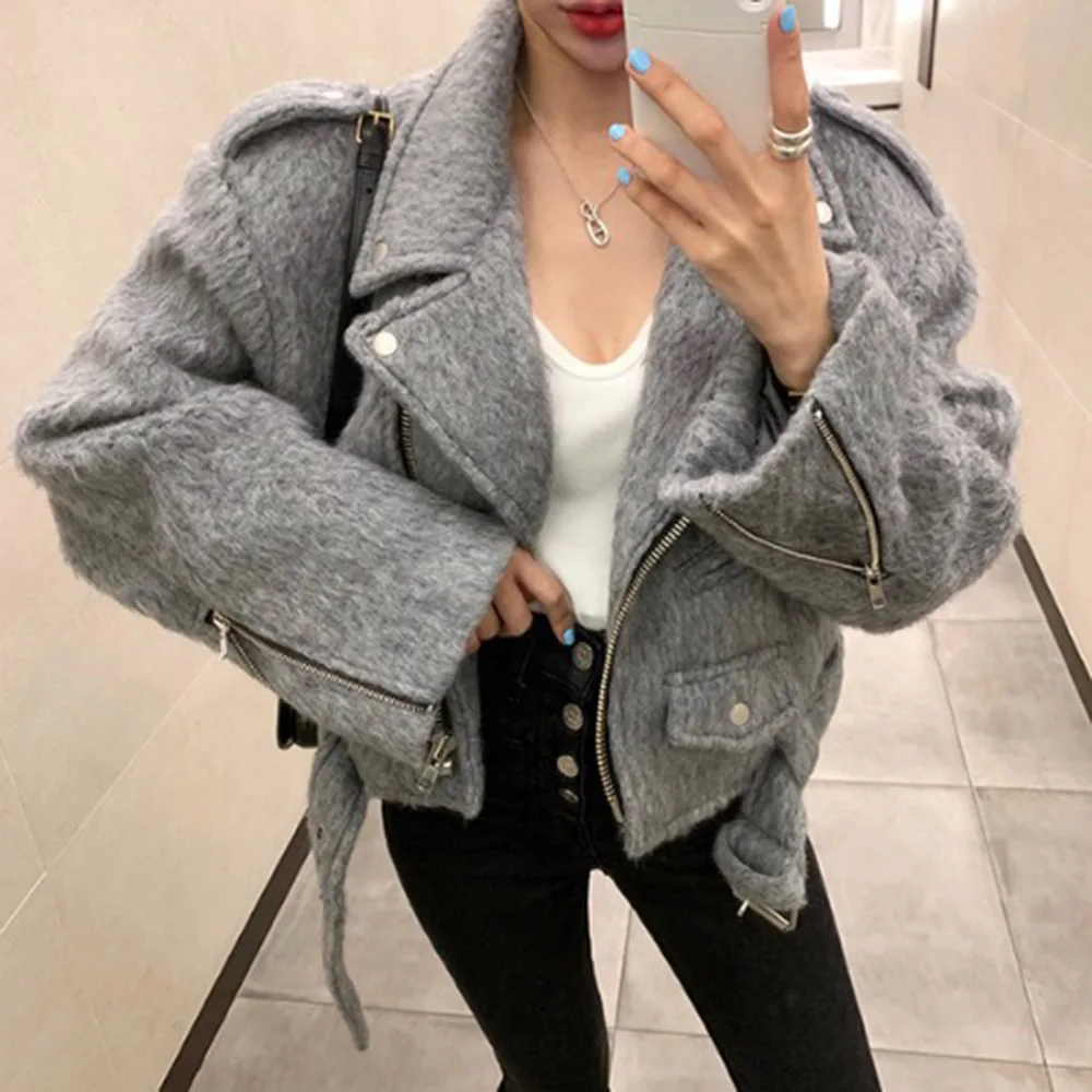 

Женское длинное шерстяное пальто, свободное плотное короткое пальто с отложным воротником в стиле Ins, зима 2021