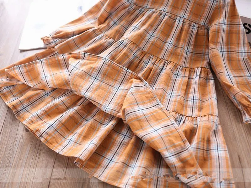 

Kids Cute Girls Western Plaid Classic Fashion New Dress Spring Summer Orange Blue Color Ruffles Holiday Clothing Dresses