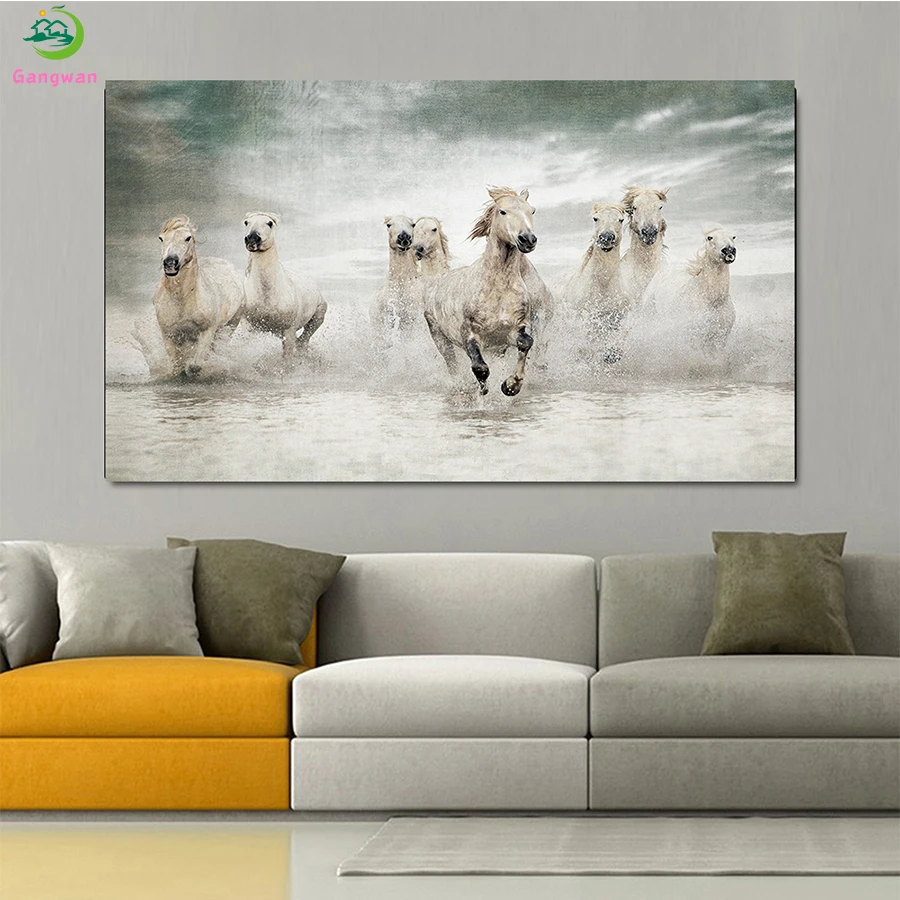 

Алмазная вышивка, Картина абстрактного искусства, современное искусство животных, бегущие лошади в воде стразы, алмазная живопись, мозаика