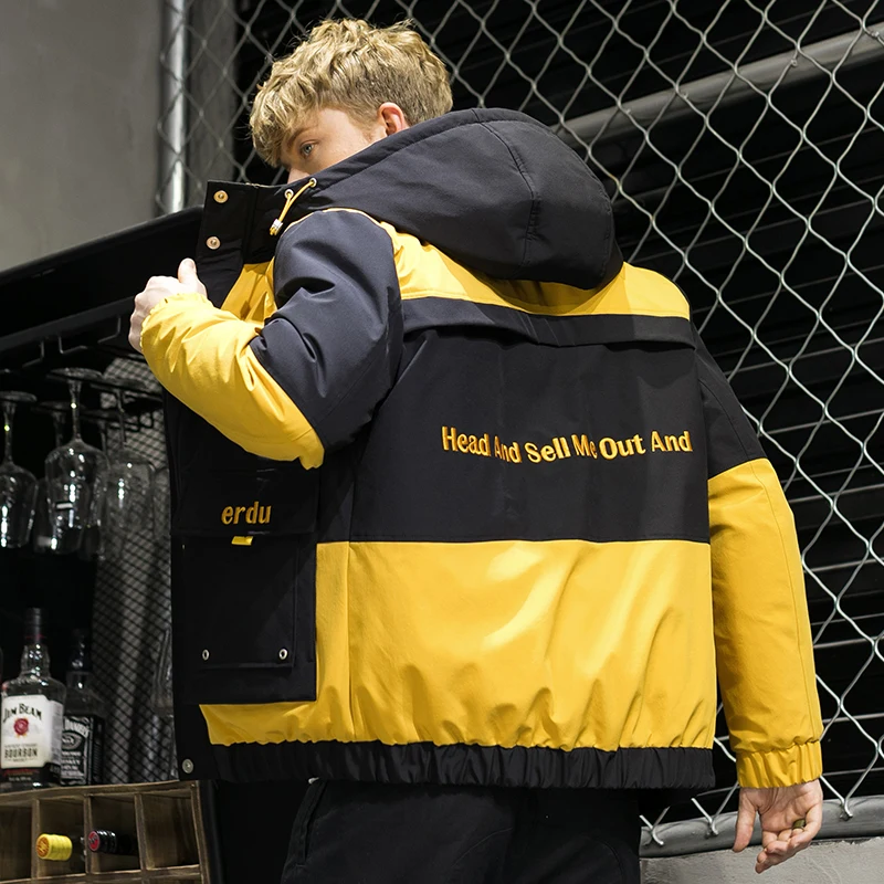 Covrlge Man Duck Down Jacket Thick Winter Warm Jacket Casual Pathwork Color Matching Hooded Down Jacket Men Coat Us Size MWY035