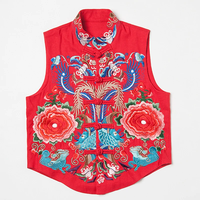 Женский жилет с вышивкой из хлопка и льна традиционный китайский стиль Цветочная