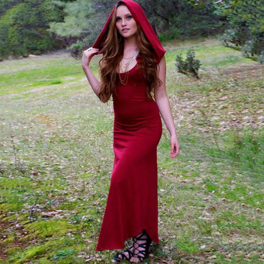 Женское платье с капюшоном без рукавов однотонное черное в готическом стиле |