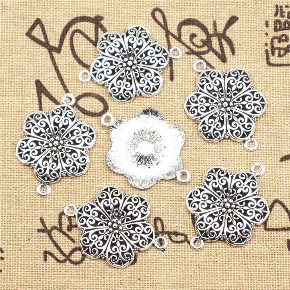

Supplies For Jewelry Accessori Flowers Connector Antique Silver Color 9pcs 28x40mm