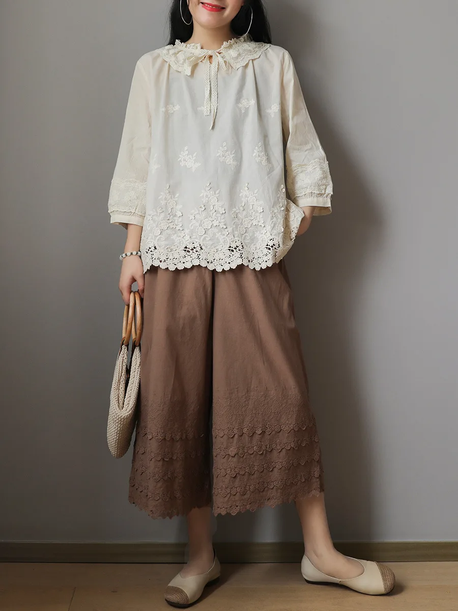 Женская футболка с оборками и вышивкой универсальный Свободный пуловер в стиле