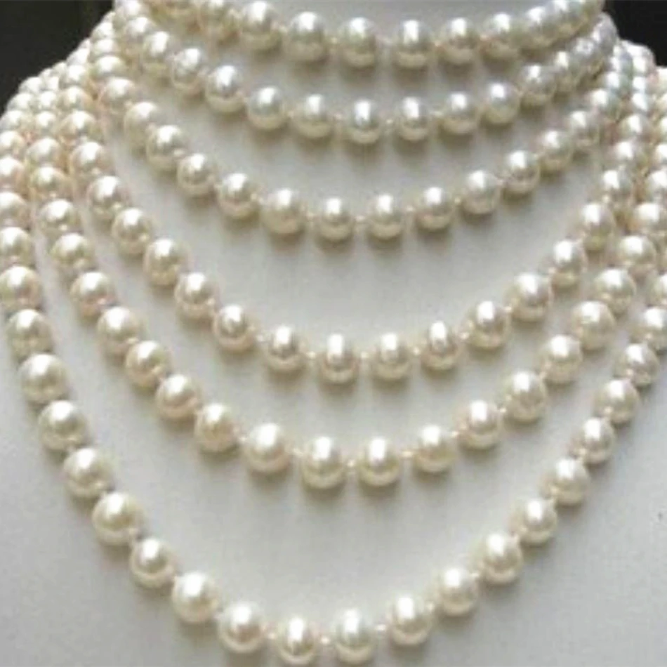 

Fashion jewelry making long chain necklace 8-9mm natural white freshwater cultured round pearl beads party gifts 100inch MY4530